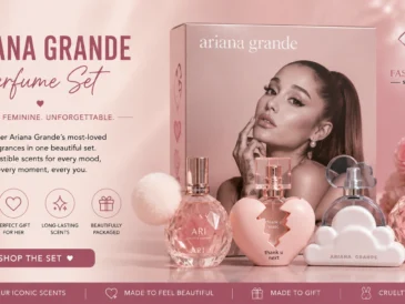 Elegant Ariana Grande perfume set display